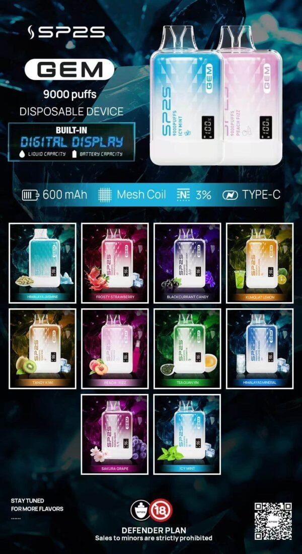 SP2S GEM 9000 PUFFS 拋棄式電子煙 一次性霧化桿