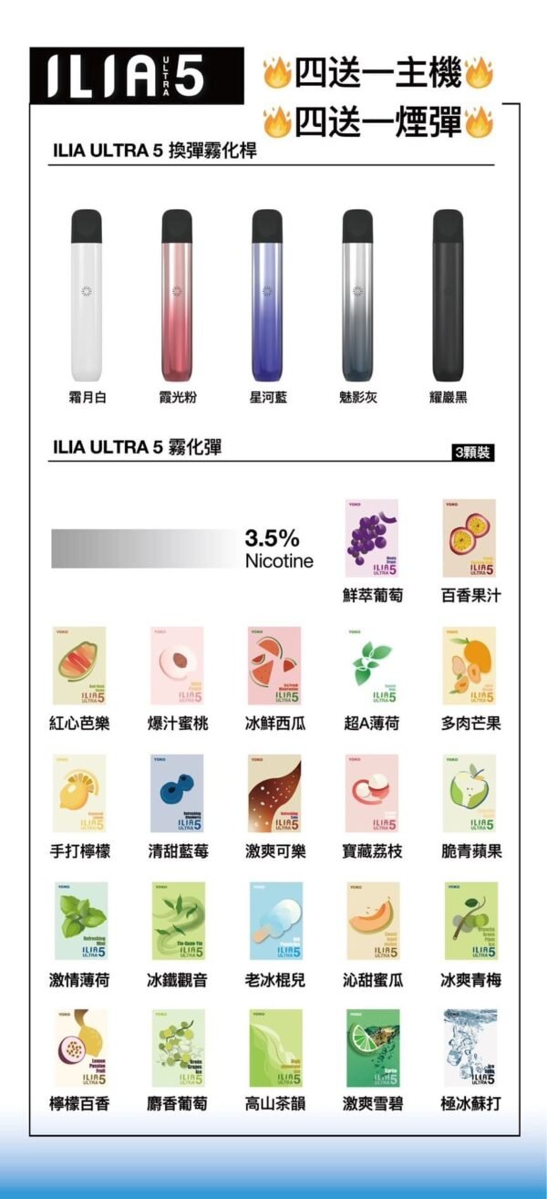 ILIA煙彈五代 哩啞霧化彈 通用悅刻Relx主機五代 買四盒送主機